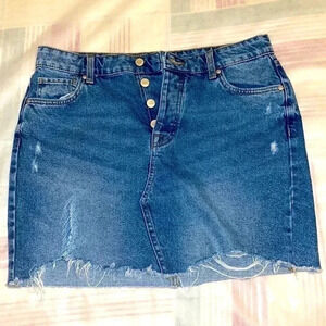 ONLY BLUE DENIMO VINTAGE 1995 FANCY RIPPED DENIM MINI  SKIRT PERFECT CONDITION